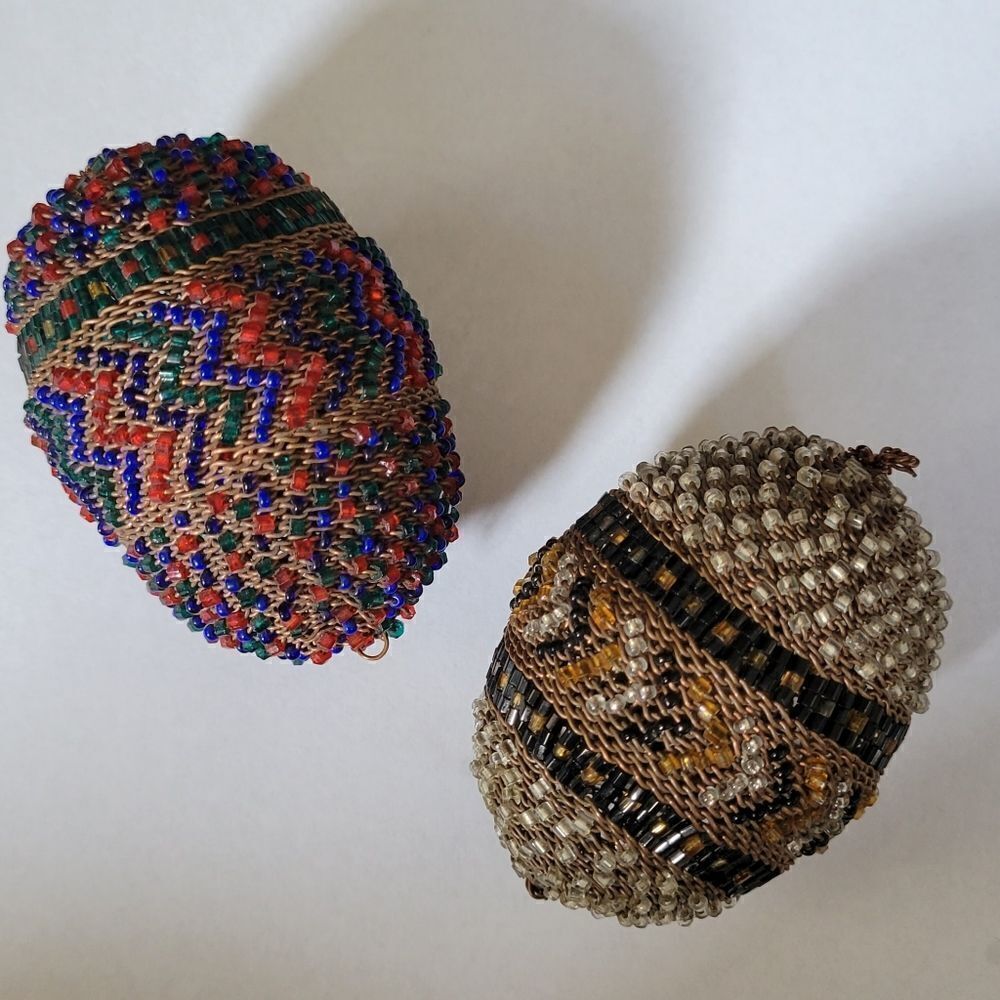 2 Hand Beaded Eggs  Zulu African Art collectible egg